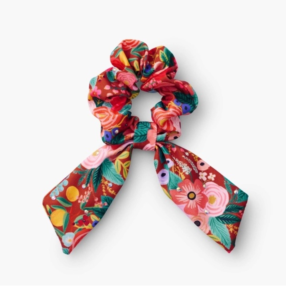 Rifle Paper Co. scrunchie in Garden Party Rust Embellished